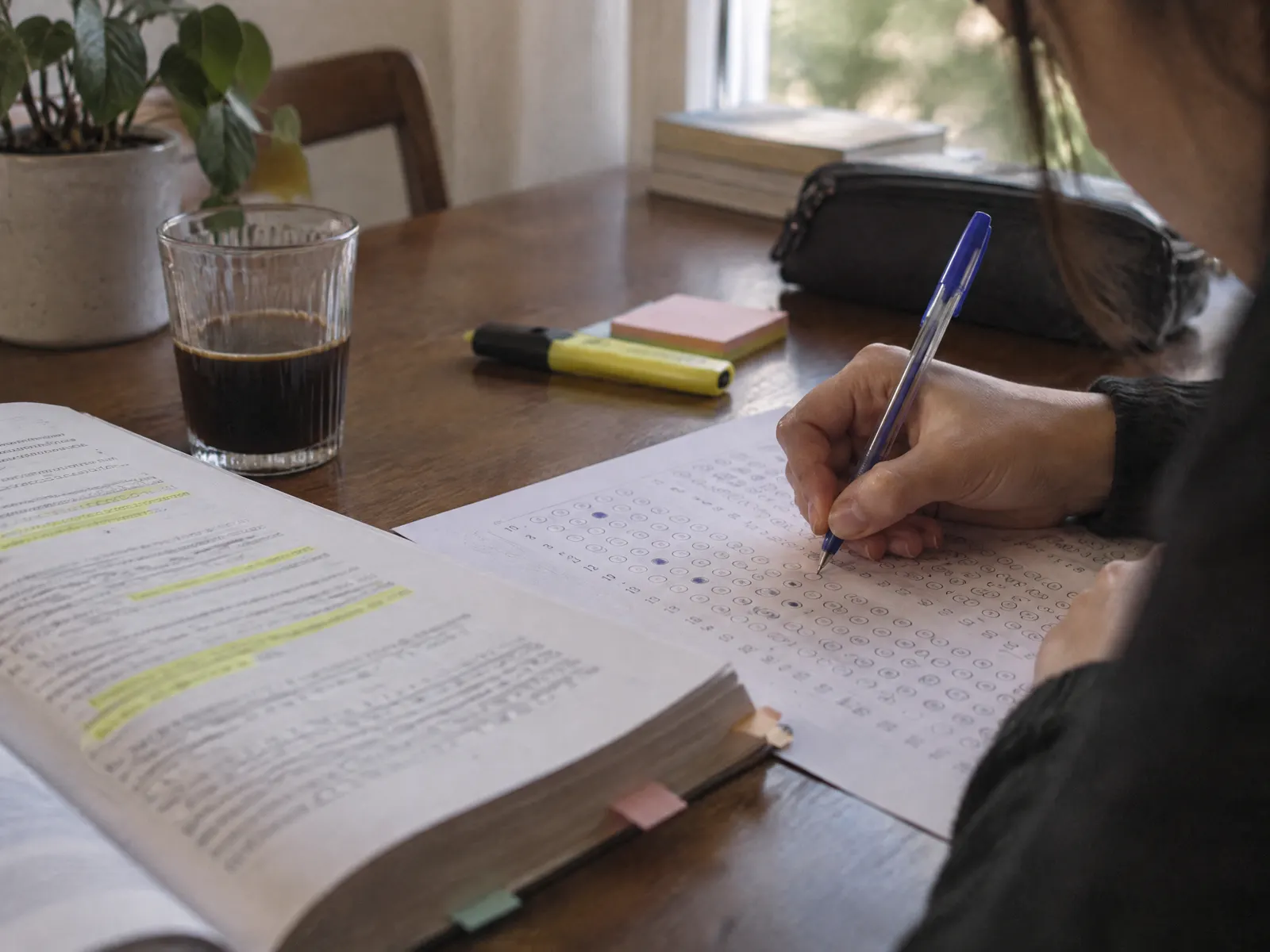 Mão preenche o cartão-resposta de uma prova de múltipla escolha